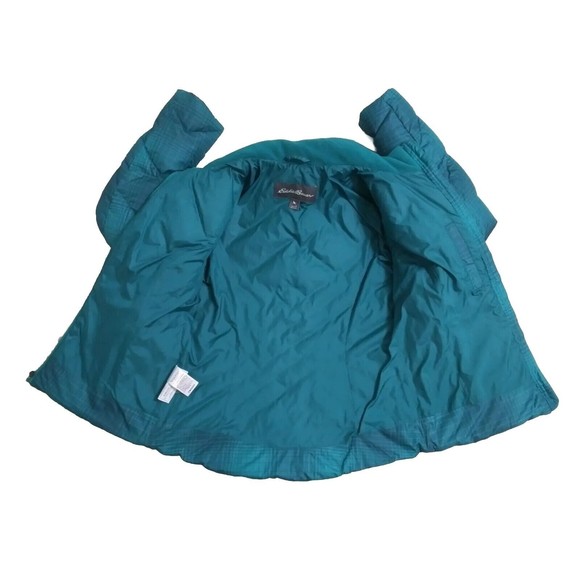 Eddie Bauer Women's Small Goose Down Jacket Green Plaid Puffer Quilted Ski Coat - Picture 6 of 11